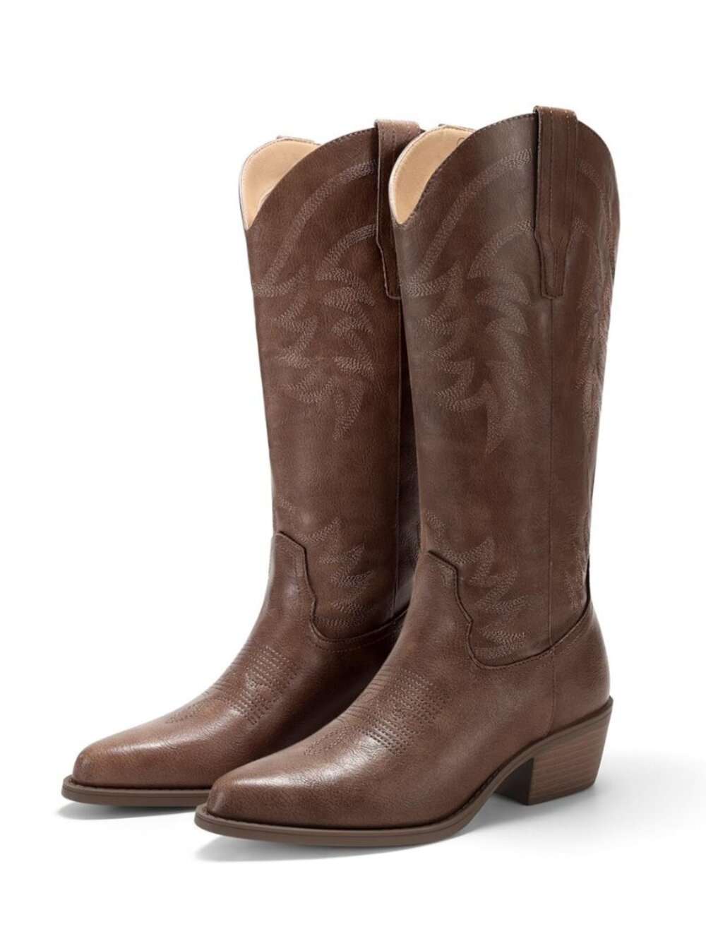 Womens Cowboy Boots Mid Calf Chunky Heel Embroidered Western Boots